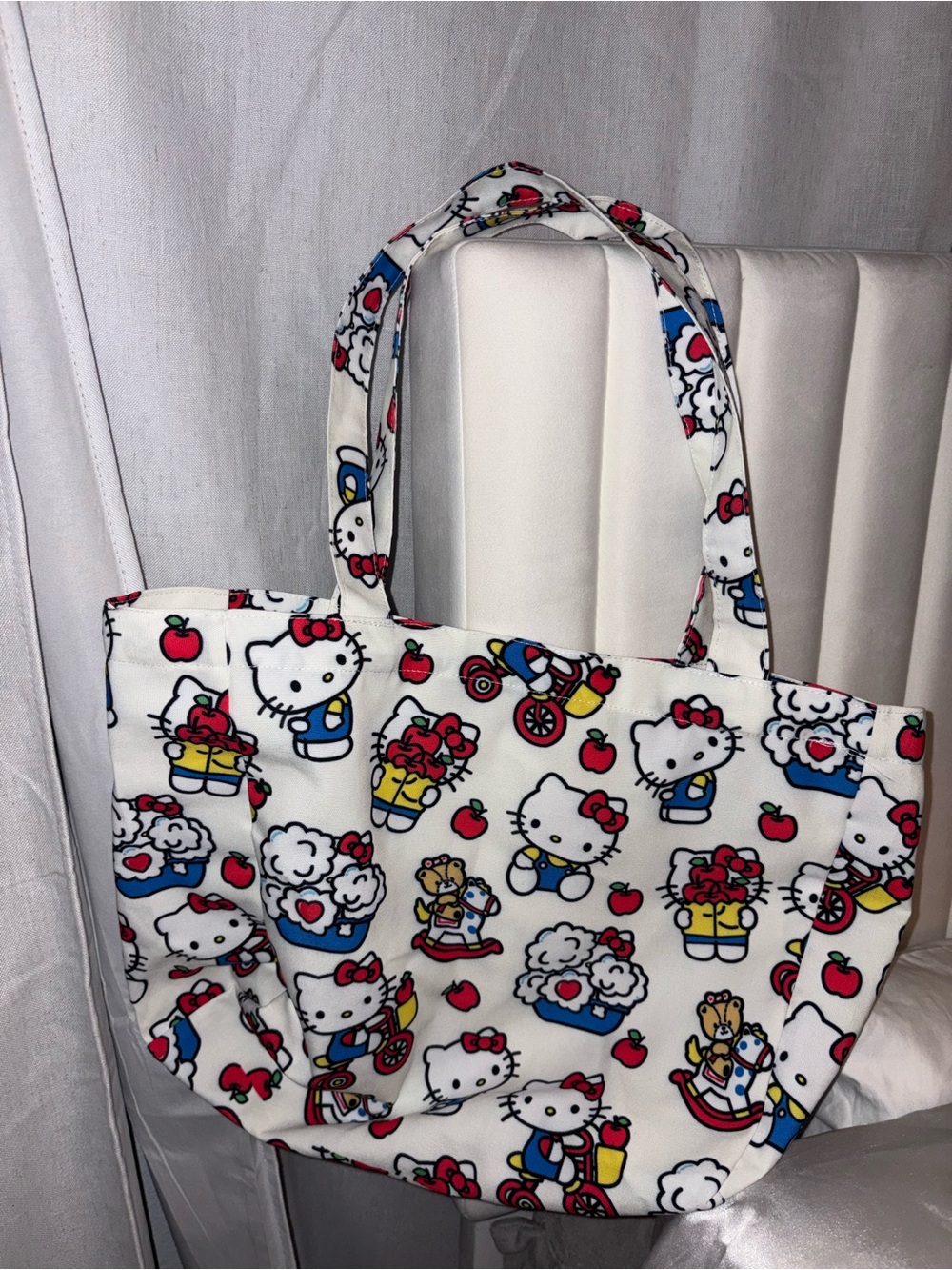 Hello Kitty White Canvas Tote with Red & Blue Print